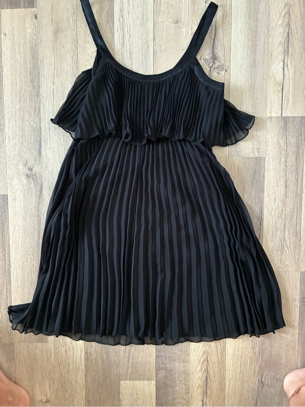 White House Black Market Black Pleated Cold-Shoulder Mini Dress